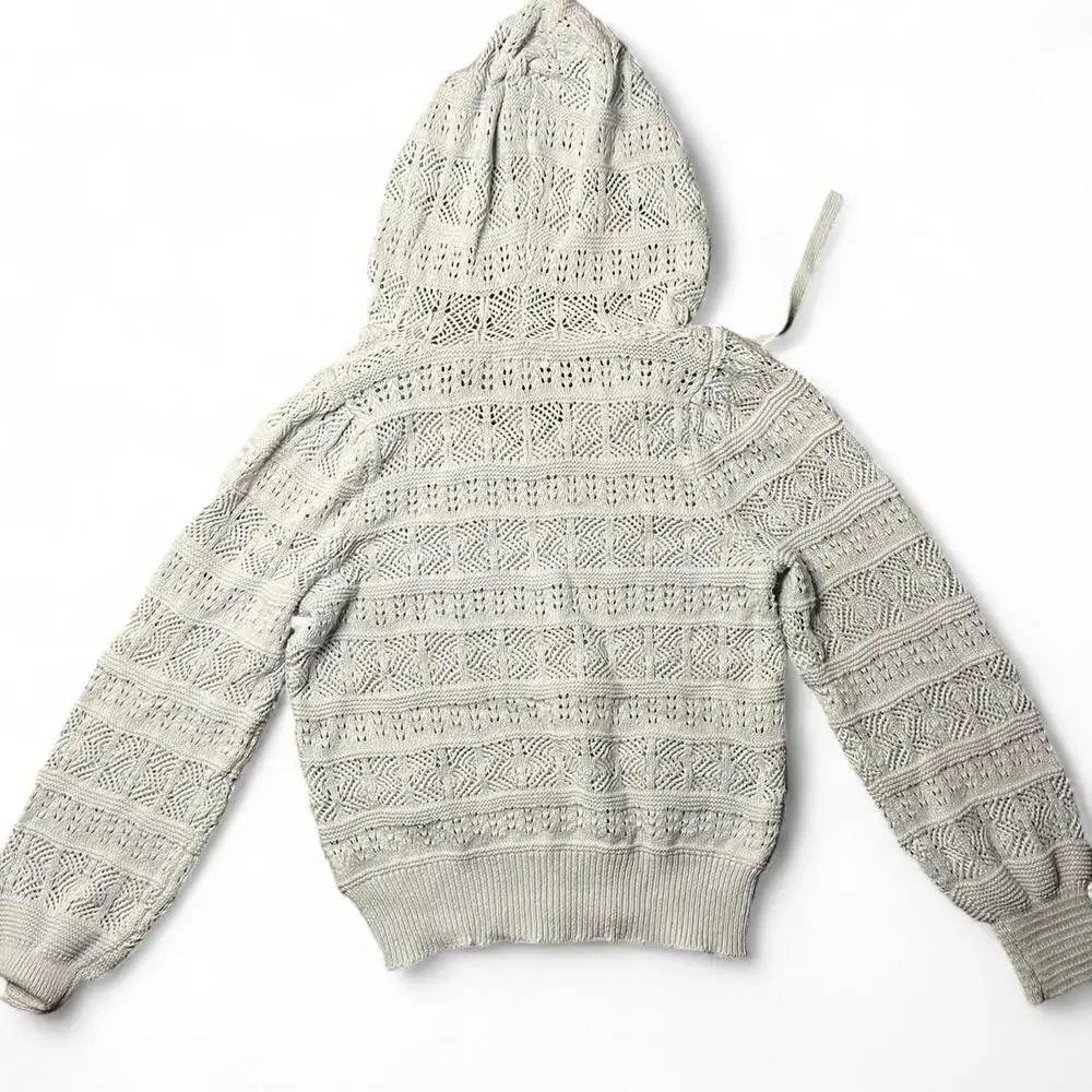 Pastel blue crochet knit hoodie - Picture 3 of 4